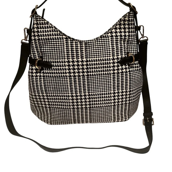 NWOT Talbots Black and Whitete Houndstooth Purse with gold Accents - Picture 2 of 9